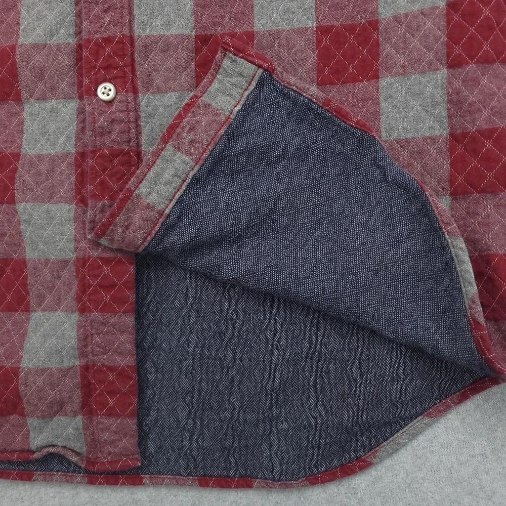 Banana Republic Shirt Mens Medium Red Gray Quilted‎ Flannel Plaid Lined Slim